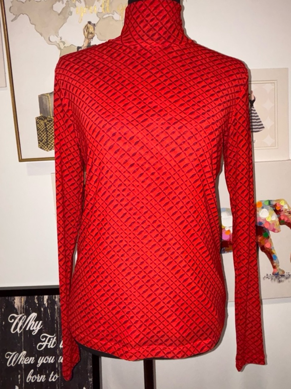 Quilted Red Turtleneck Sweater - Women